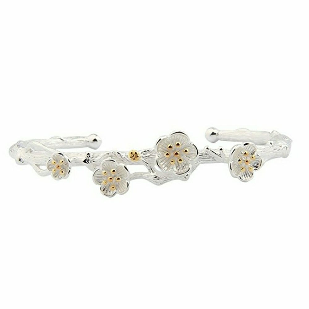 Silver & Gold Cherry Blossom Cuff Bracelet