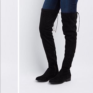 Flat draw string over the knee boots