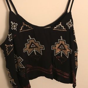 Black sequined flowy crop top