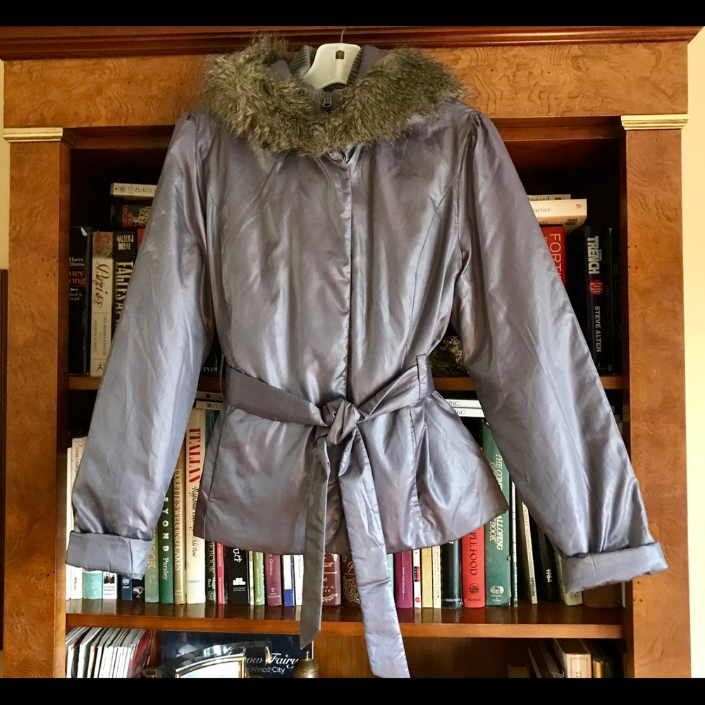 OLD NAVY METALLIC GREY  HOODED LINED JACKET F FUR