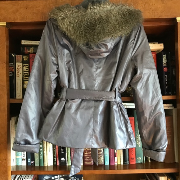 OLD NAVY METALLIC GREY HOODED LINED JACKET F FUR - Picture 4 of 8