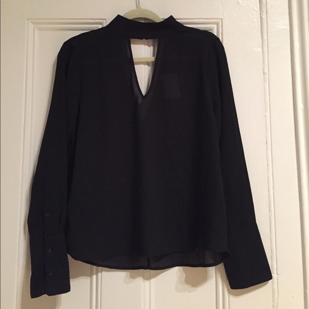 Black low cut top with button sleeves