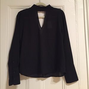 Black low cut top with button sleeves