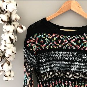 NWOT Neon Pattern Tunic-Length Black Sweater S