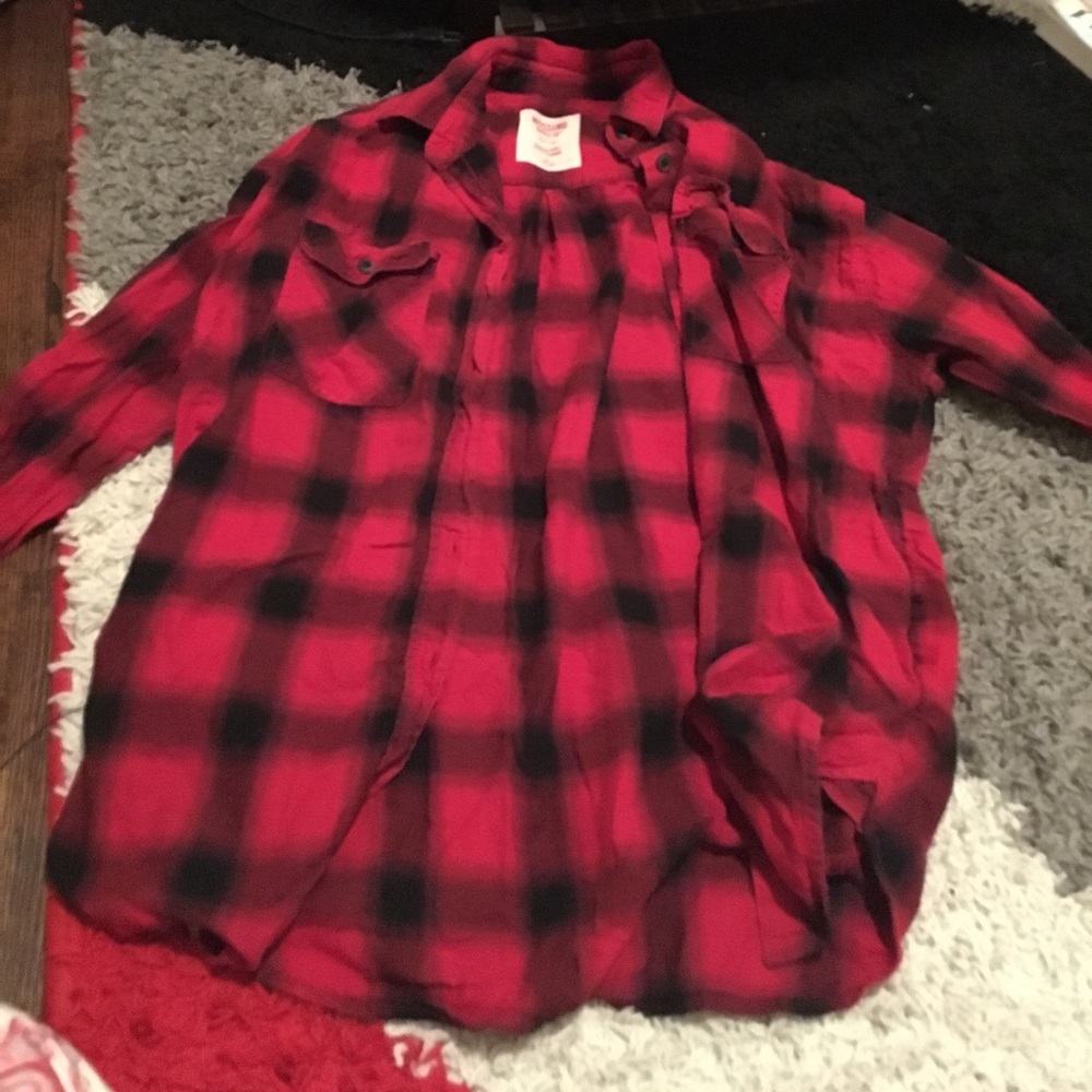Red and Black Flannel Long Sleeve Shirt