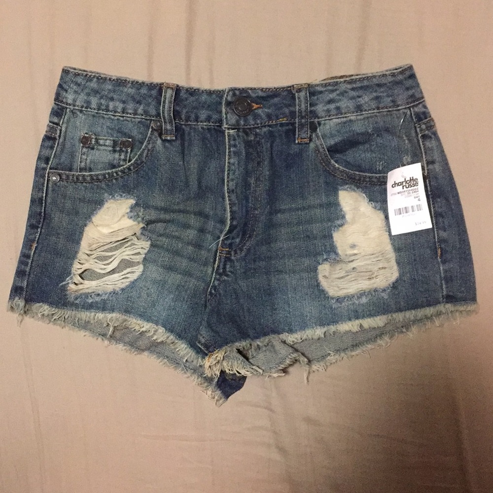 High rise denim shorts