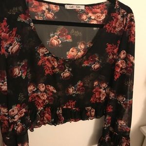 Cropped rose printed shear long sleeve