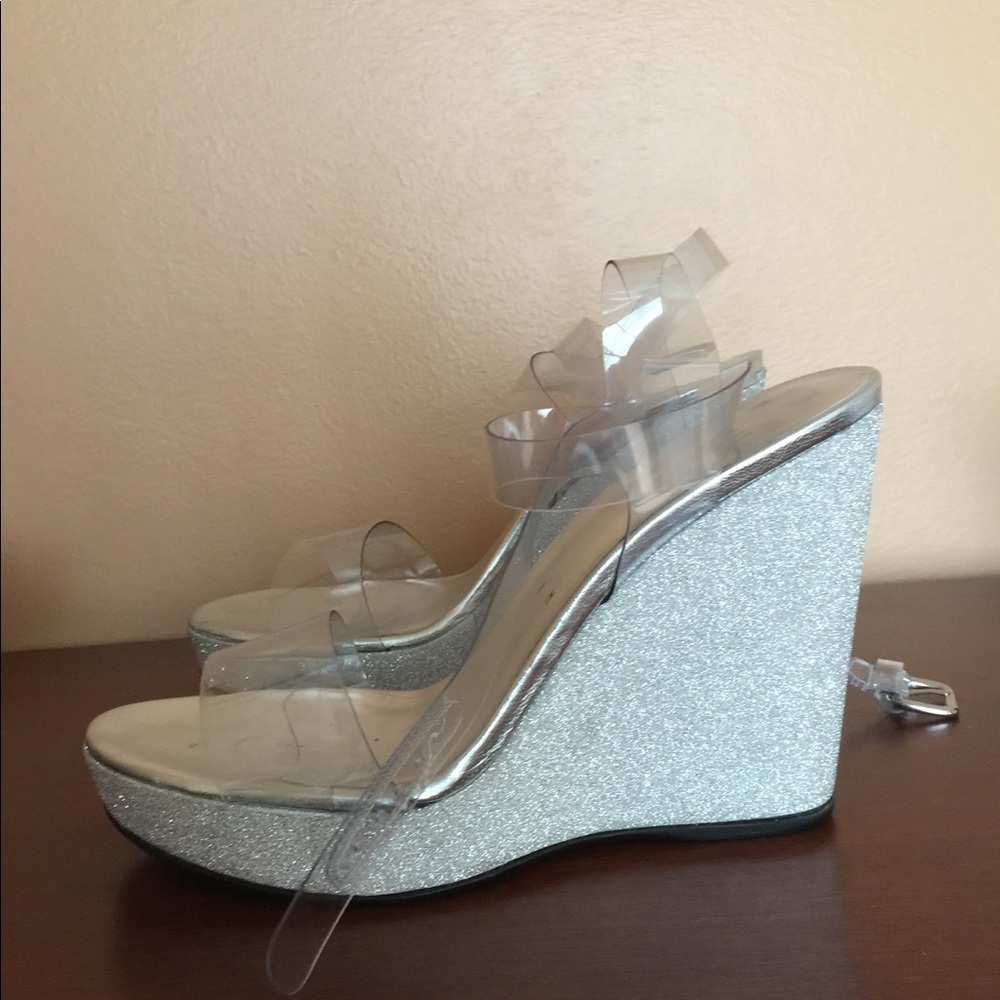 Stuart Weitzman Glitter Lucite Wedge