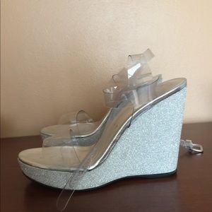 Stuart Weitzman Glitter Lucite Wedge