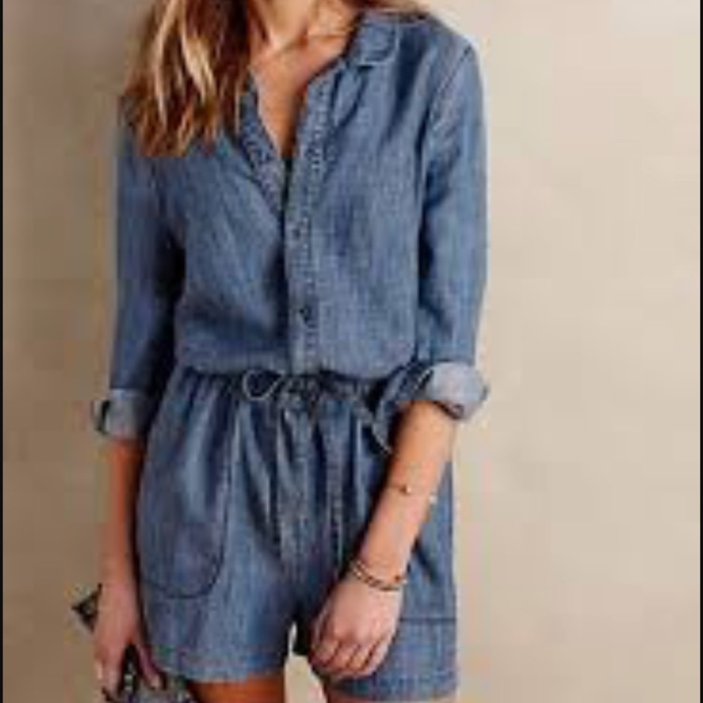 Jean button down shorts romper