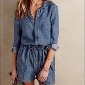 Jean button down shorts romper