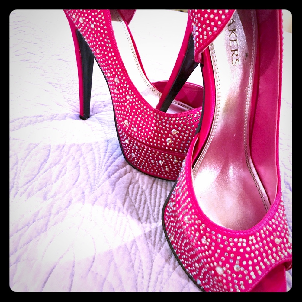 Hot pink rhinestone bakers pumps