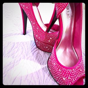 Hot pink rhinestone bakers pumps