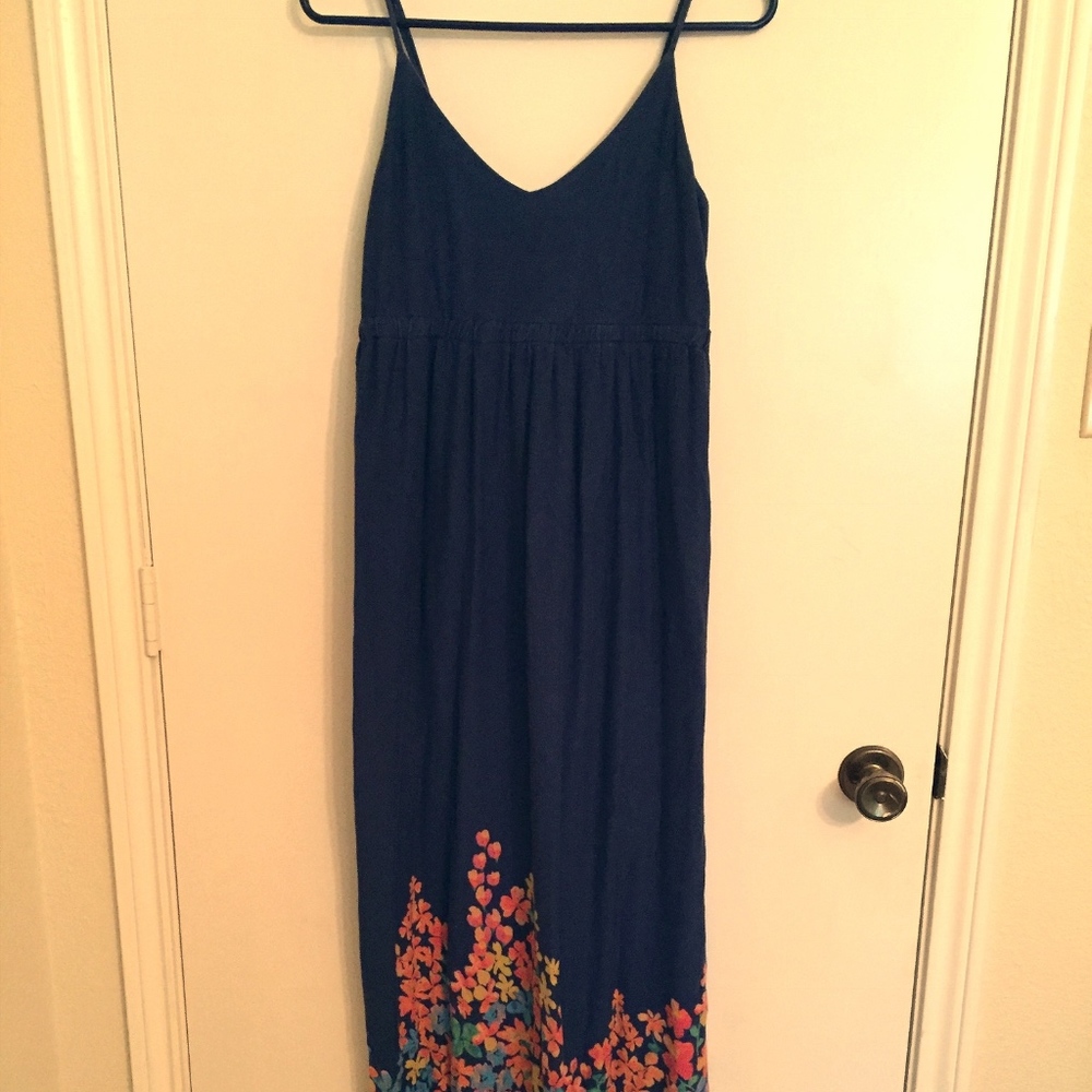 Navy maxi dress with orange flower print