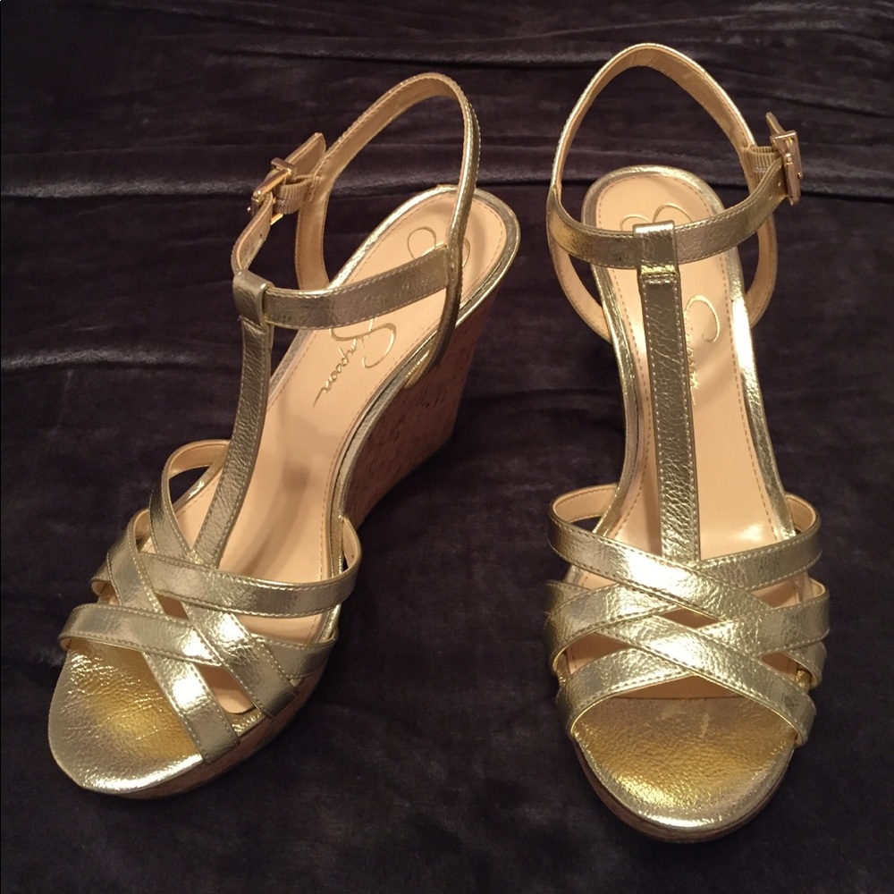 ✨ Golden Strappy Cork Wedge Sandals ✨