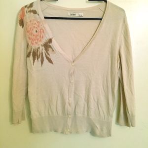 Khaki cardigan with pink flower detail