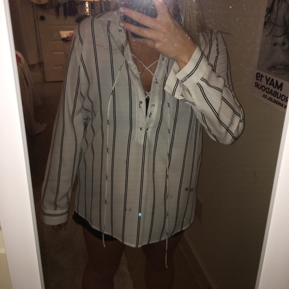 Lace up striped top