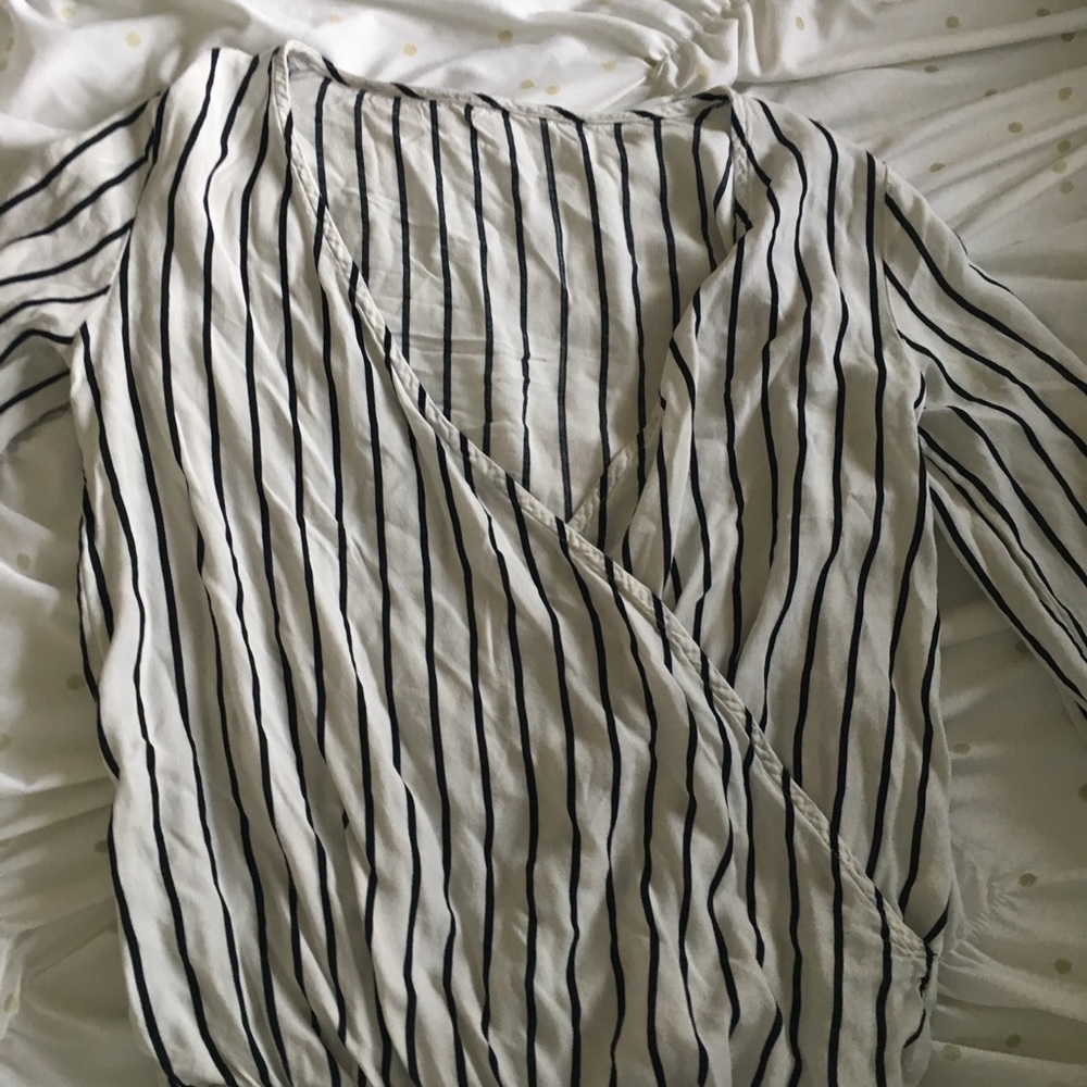White and black striped crossover top