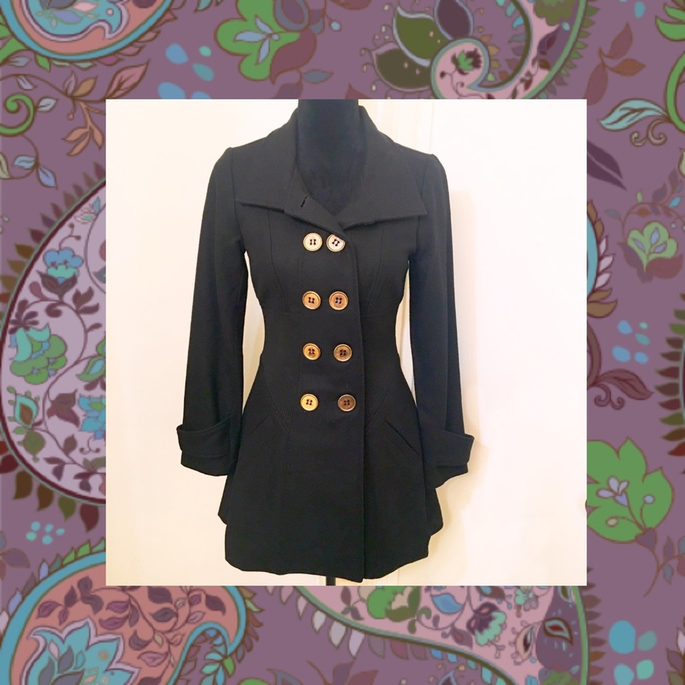 Love Stitch Black Wool-Blend Pea Coat