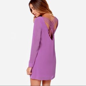 LuLus Long Sleeve Cross Back Purple Shift Dress XS