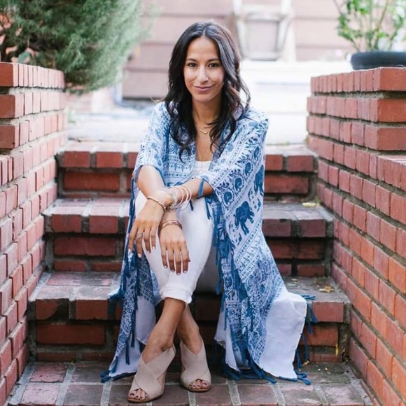 Elephant Print Fringe Kimono - Picture 1 of 4