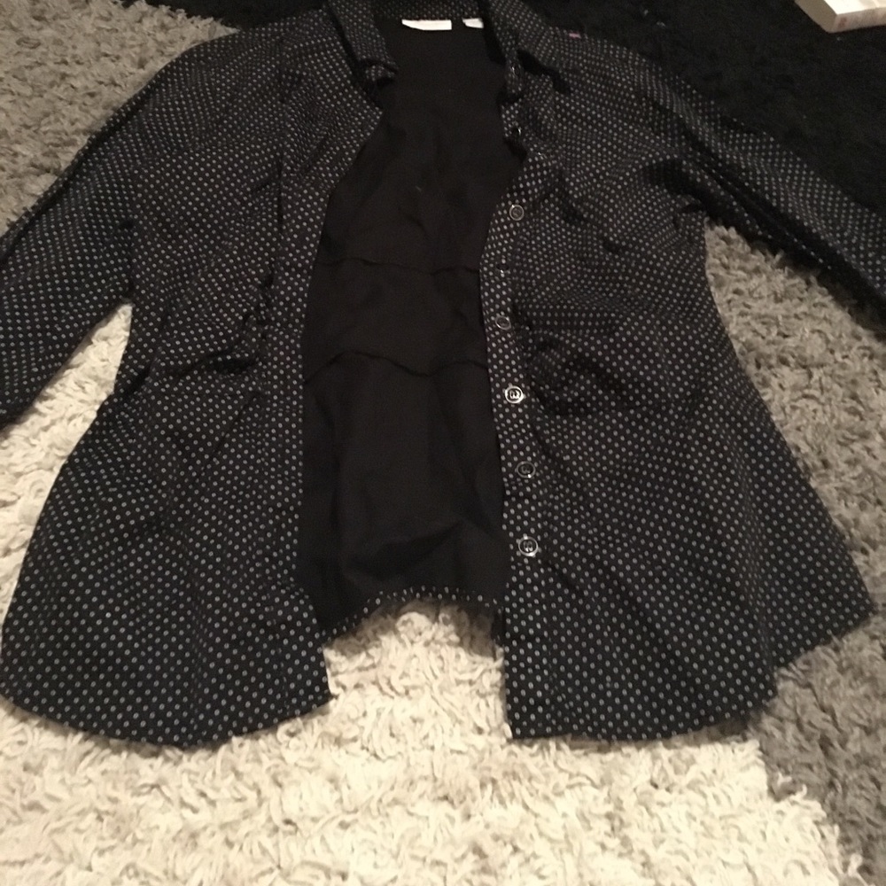 Black&White PolkADot Long Sleeve ButtonDown Shirt
