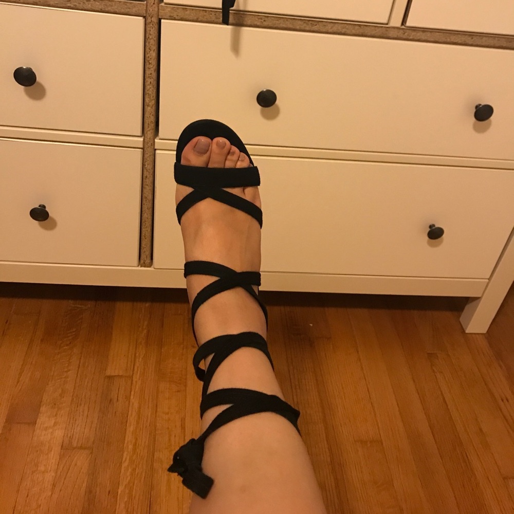 Tie up black ivanka trump sandals