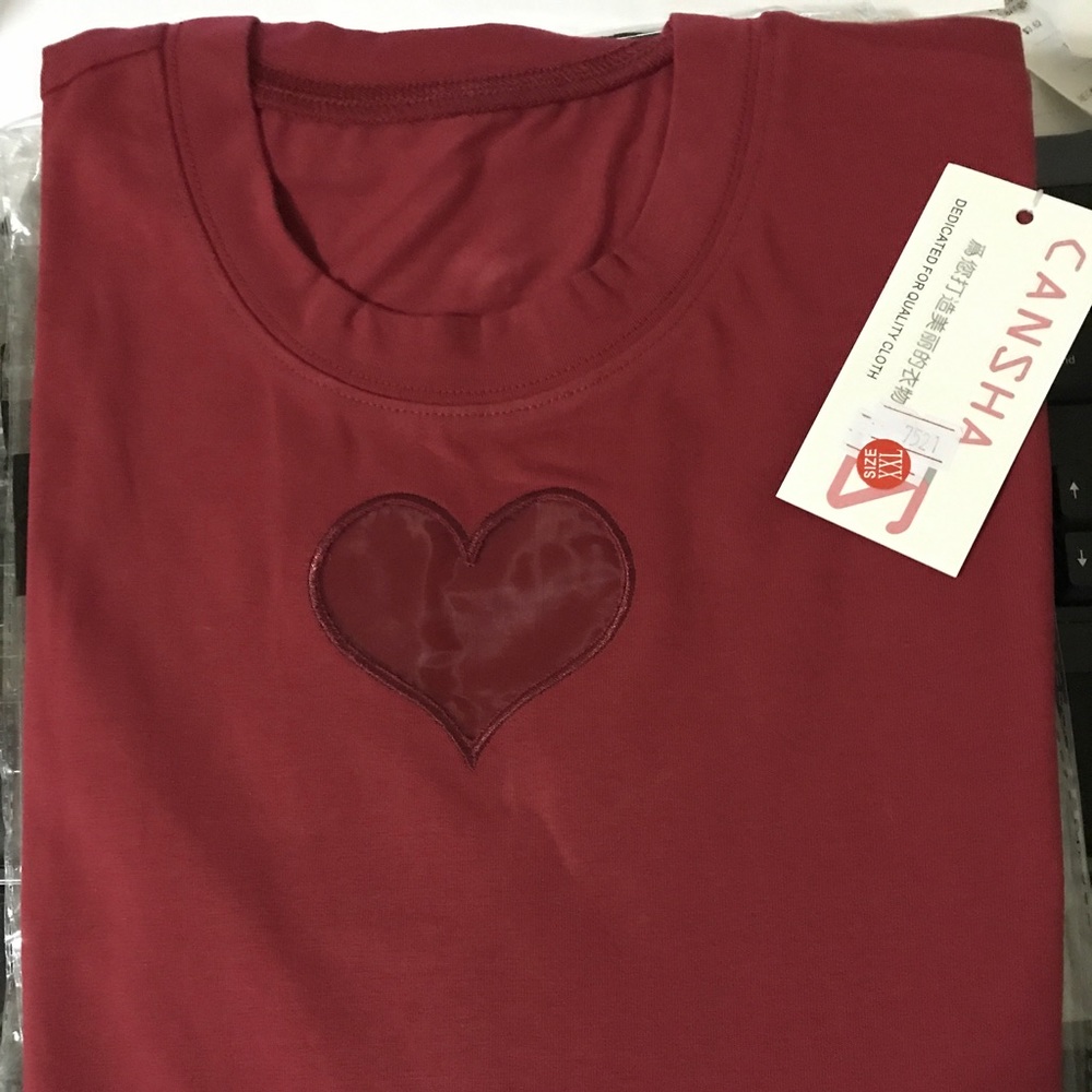 New Mesh Insert Heart Long Sleeve T-Shirt