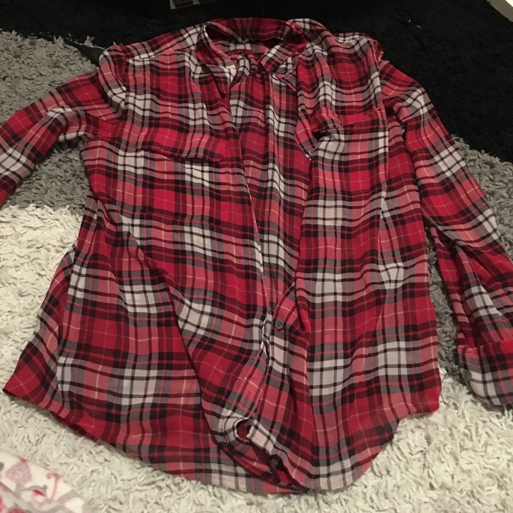 Black, White, and Red plaid "shimmer" shirt