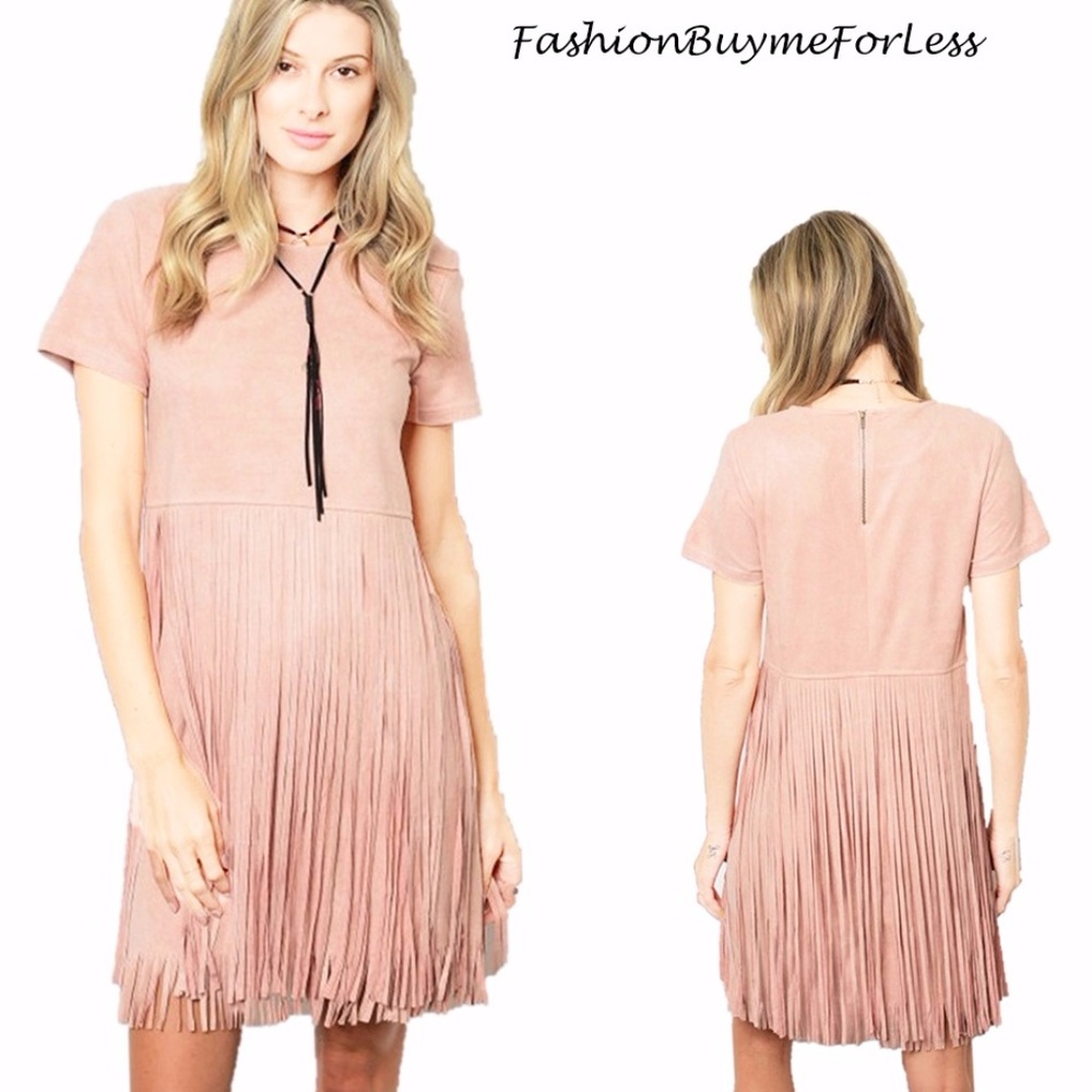 BOHO Western Hippy Gypsy Faux Suede Fringed Dress