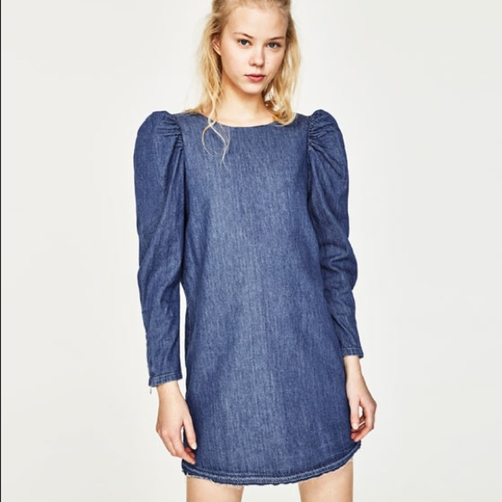 NWT 🎉🎉Zara Denim Mini Dress with Puff Sleeves