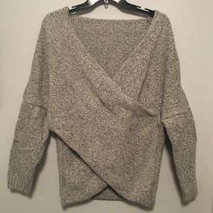 Black and White Marl Cross Plunging Sweater