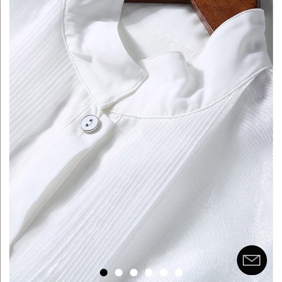 White Stand Collar Floral Embroidered Shirt Dress - Picture 4 of 4