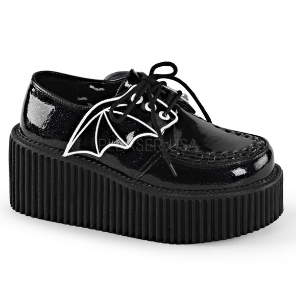 Whimsigoth 90s Goth Bat Platform Creeper Shoes - Picture 2 of 5