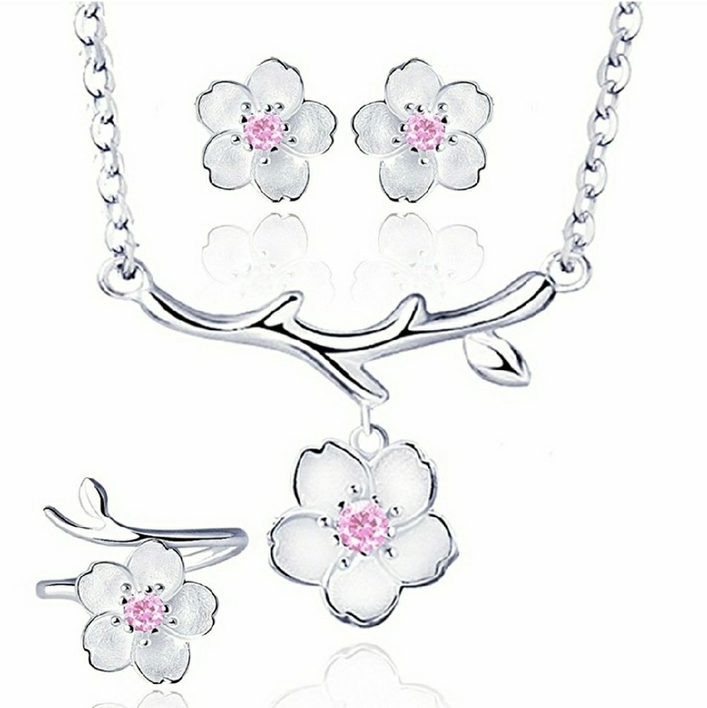 Sakura .925 SS Pink CZ Matching Set