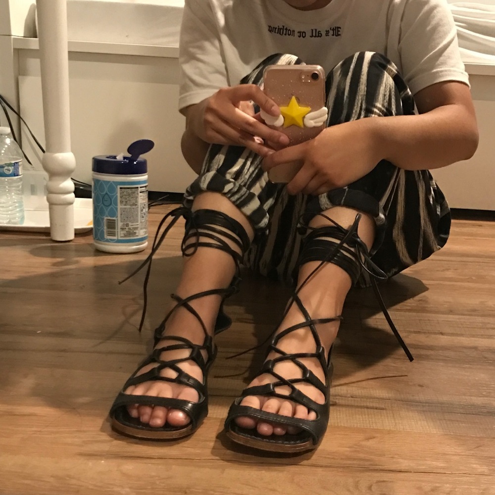 Comme des Garcons Black Leather Gladiator Sandals