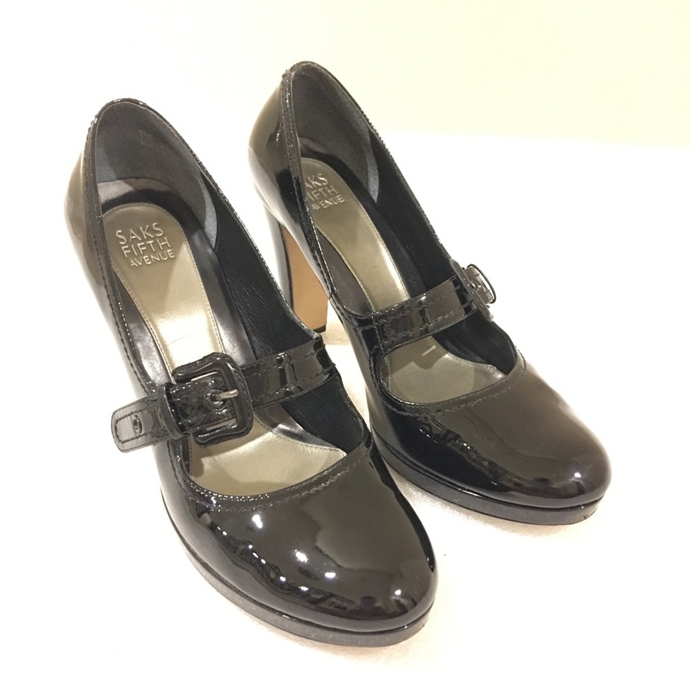 SAKS FIFTH AVENUE black patent maryjane heels_3