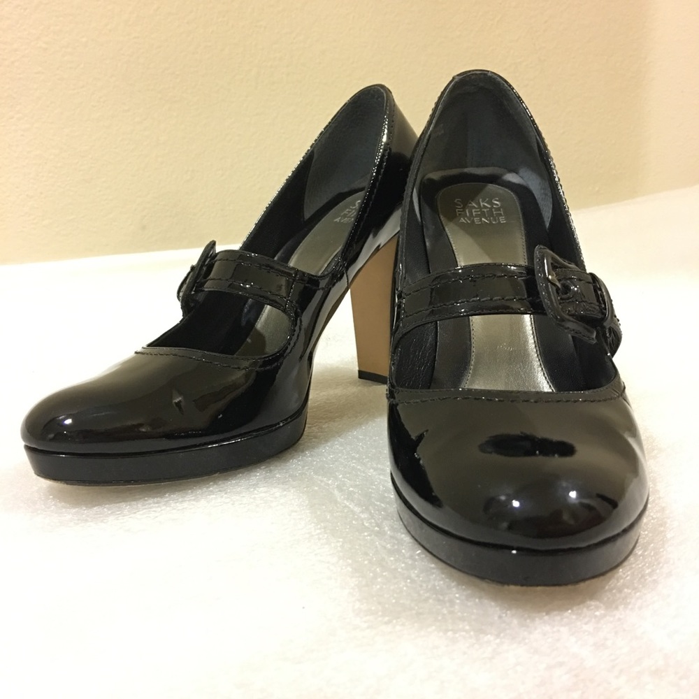 SAKS FIFTH AVENUE black patent maryjane heels_6