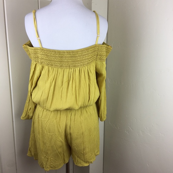 Gold yellow one piece boho off the shoulder romper - Picture 7 of 8