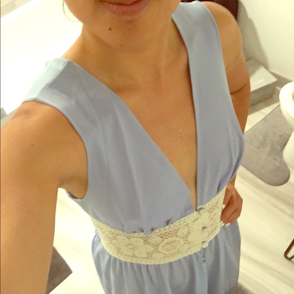 Vintage baby blue lace sheer midi dress Size M