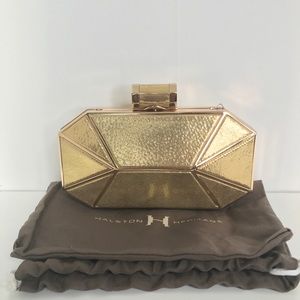 Halston Heritage Gold Clutch Cross Body Bag