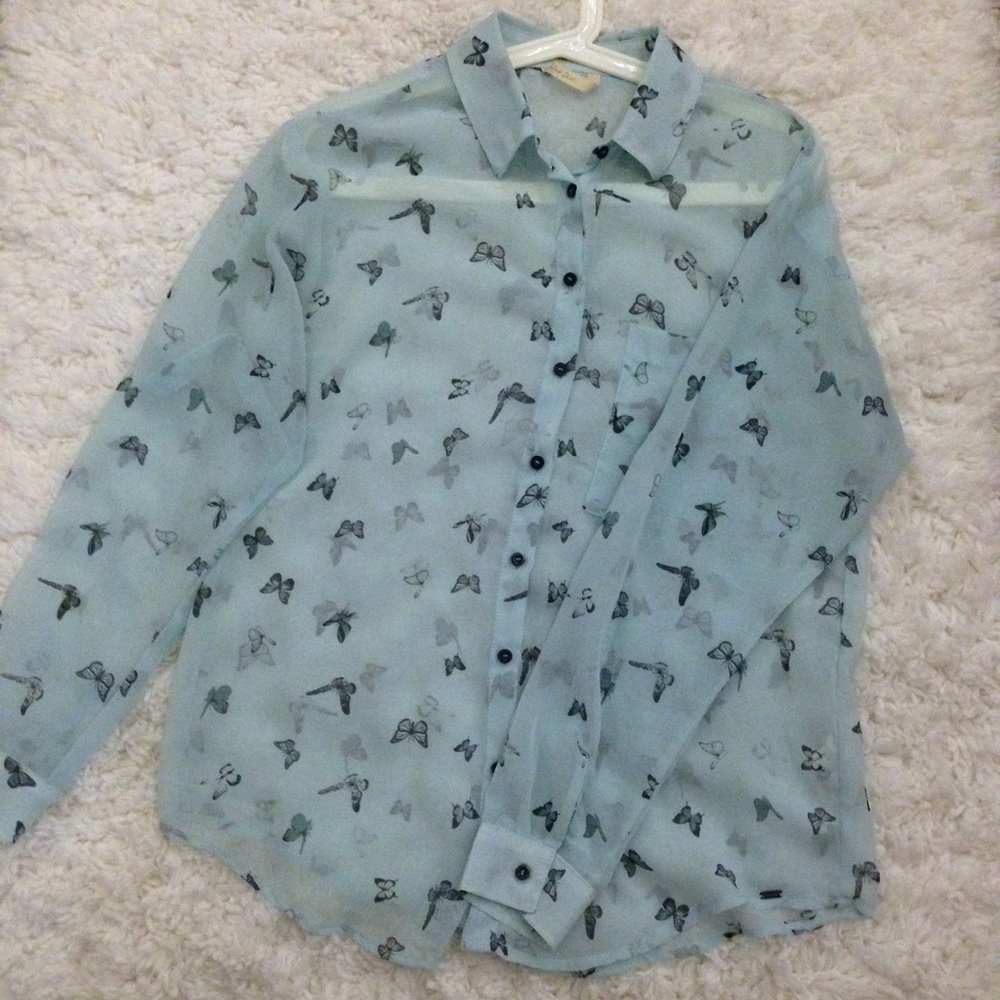Blue Butterfly Chiffon Blouse