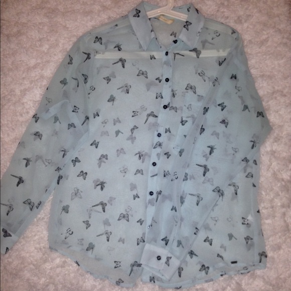 Blue Butterfly Chiffon Blouse - Picture 2 of 2