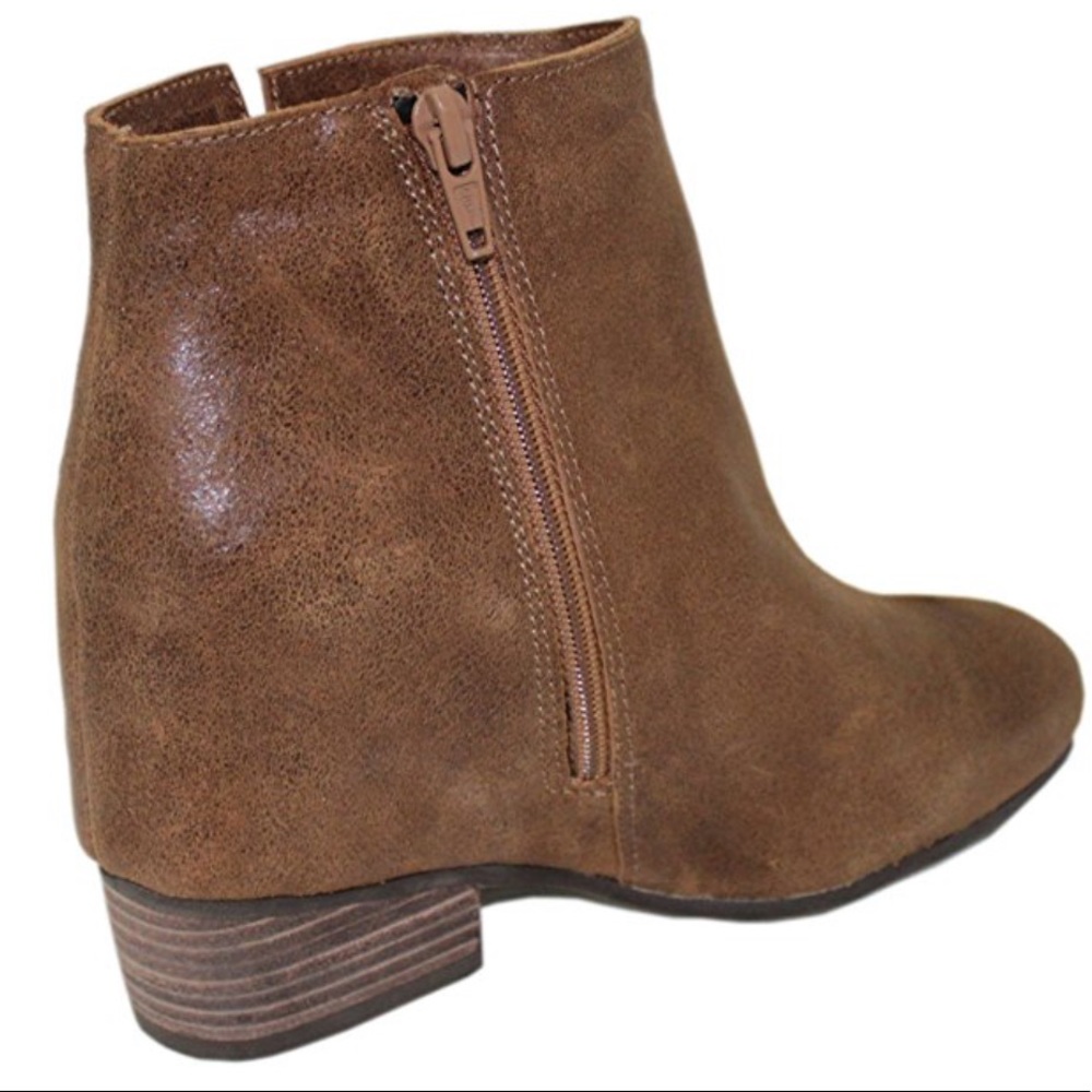 Cognac Distressed Leather Hidden Wedge Boots - Picture 3 of 8