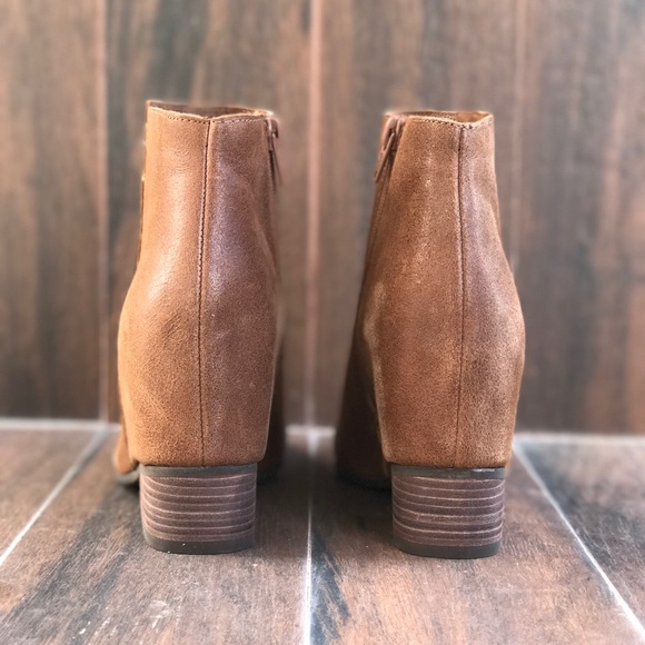 Cognac Distressed Leather Hidden Wedge Boots - Picture 5 of 8