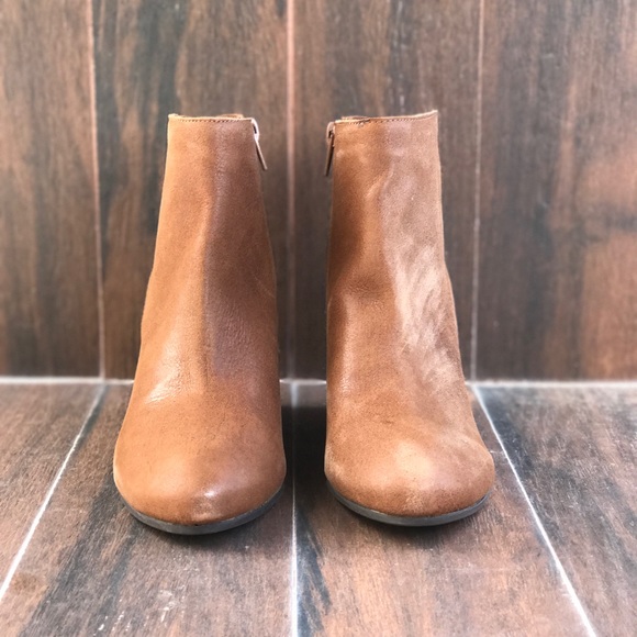 Cognac Distressed Leather Hidden Wedge Boots - Picture 7 of 8