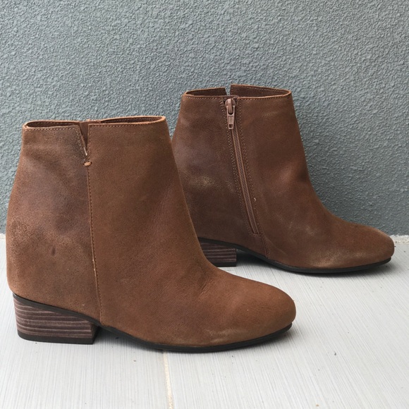 Cognac Distressed Leather Hidden Wedge Boots - Picture 2 of 8