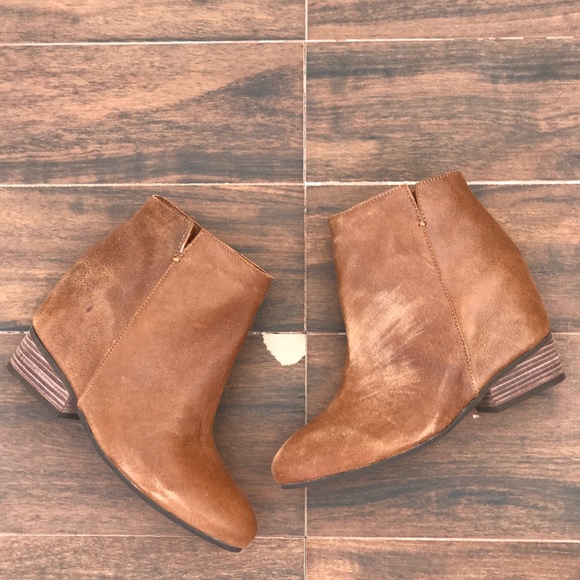 Cognac Distressed Leather Hidden Wedge Boots - Picture 8 of 8