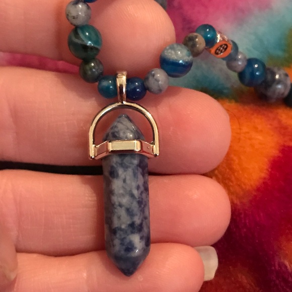 Handmade Blue Spotted Quartz Pendant Necklace - Picture 1 of 5