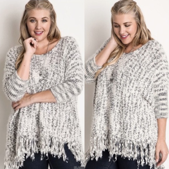 PLUS SIZED FRINGE HEM SWEATER - Picture 2 of 3